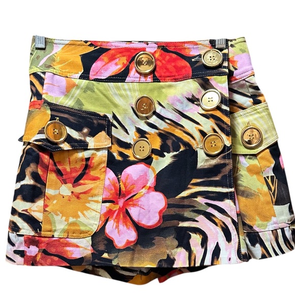 Cache Pants - Cache Multicolor Floral Button-Accent Women Skort